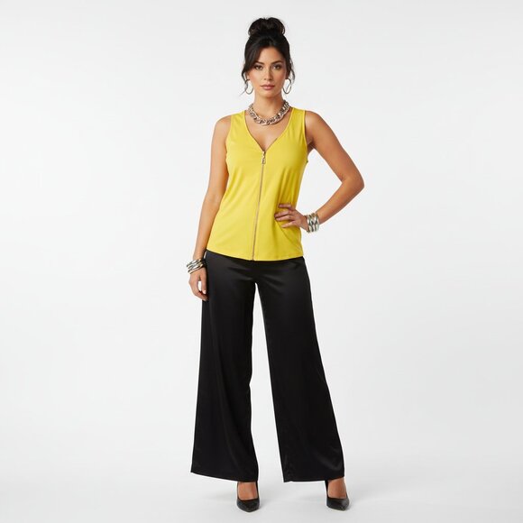 Carmen Marc Valvo Yellow Sleeveless Zip Neck Blouse Top NEW S - Picture 4 of 5